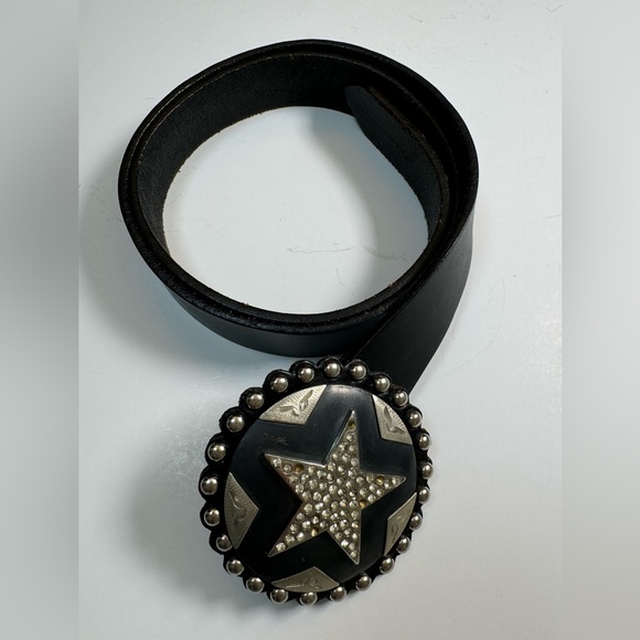 Vintage Cowboy Decor Lonestar Stud Leather Belt  Rhinestone Buckle 36 Studded main image 8